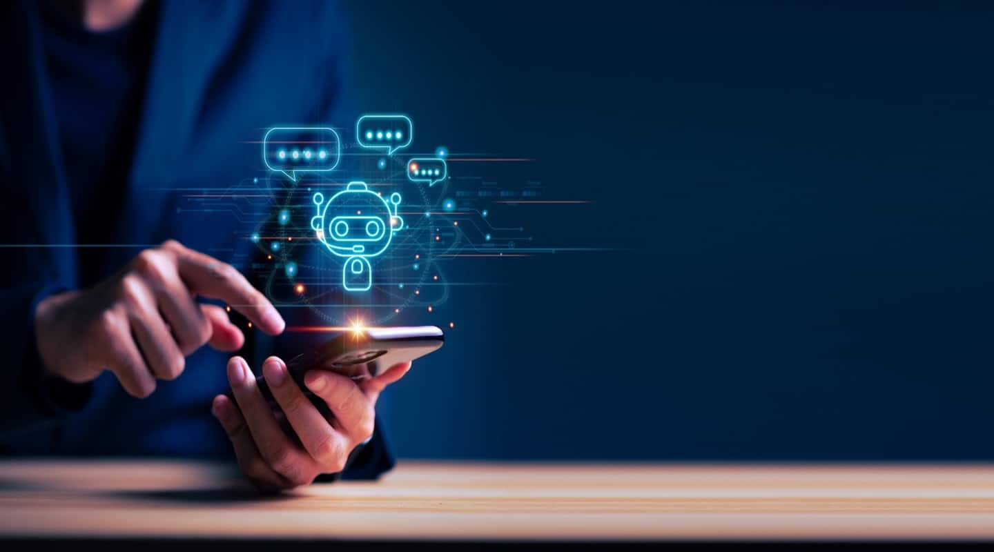 Person using an AI assistant chatbot on a phone